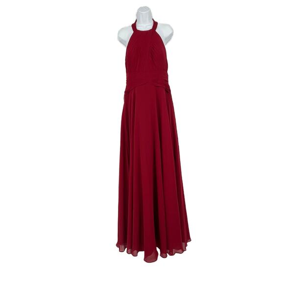Azazie Monroe Floor Length Halter Dress in Burgundy Size A12 - Picture 1 of 6